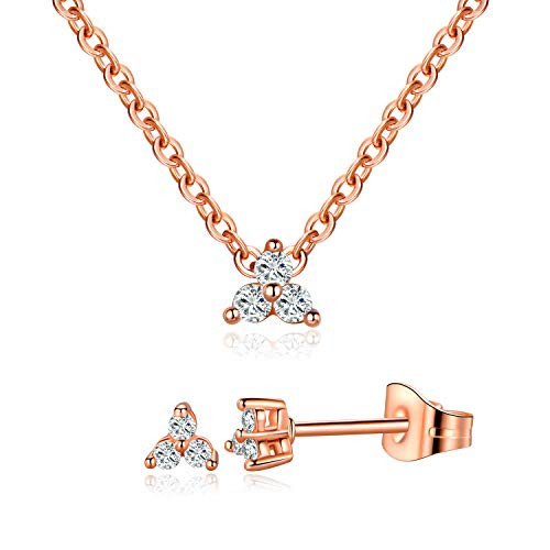 MDFUN Classic Halo Necklace and Stud Earring for Women and Girls  18K Gold Plated Sparkle Cubic Zirconia Round Cut Clover Earring  and  Pendant Jewelry Set  Rose Gold MDFUN Classic Halo Necklace and Stud Earring for Women and Girls  18K Gold Plated Sparkle Cubic Zirconia Round Cut Clover Earring  and  Pendant Jewelry Set  Rose Gold