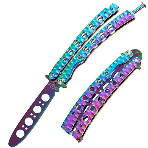 Butterfly Knife Trainer - Balisong Trainer - Practice Butterfly Knife - Balisong Butterfly Knives NOT Real NOT Sharp Blade - Black Dull Trick Butterfly Knifes - Butter Fly Knife Training CSGO K08
