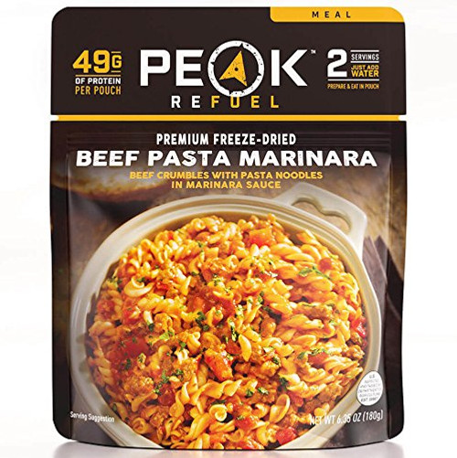 Peak Refuel Beef Pasta Marinara  2 Serving Pouch  Freeze Dried Backpacking and Camping Food  Amazing Taste  Quick Prep