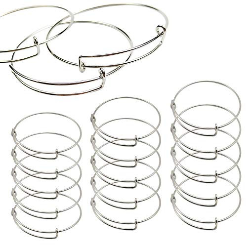 15 PCS Expandable Bangle Bracelet, Adjustable Wire Blank Bracelet Expandable Bangle for DIY Jewelry Making, Silver