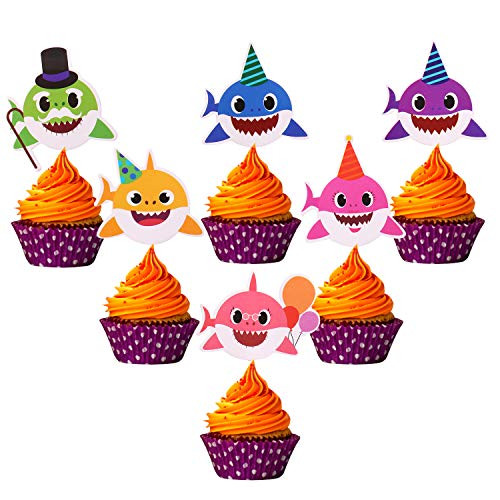48 Shark Cupcake Toppers Shark Theme Party Supplies for Kids - Shark Family Baby Shower Birthday Cupcake Decorations (6 Colors) 48 Shark Cupcake Toppers Shark Theme Party Supplies for Kids - Shark Family Baby Shower Birthday Cupcake Decorations (6 Colors)