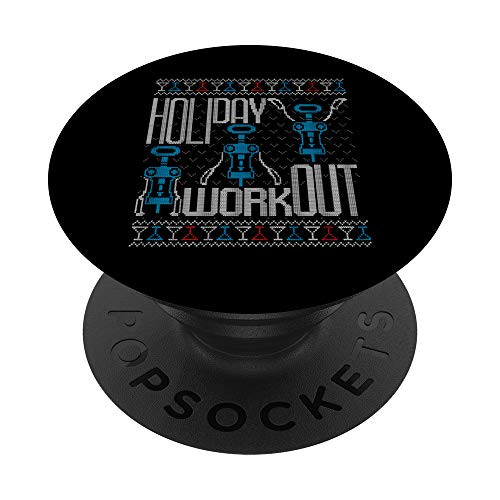 Holiday Workout Wine Corkscrew Funny Ugly Christmas Sweater PopSockets PopGrip  Swappable Grip for Phones  and  Tablets