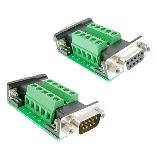 BUELEC DB9 Female and Male Connector in One Breakout Board RS232 RS485 CAN RS422 with DB9 Connector to Terminal Board Signal Module  2pcs DB9Female Male