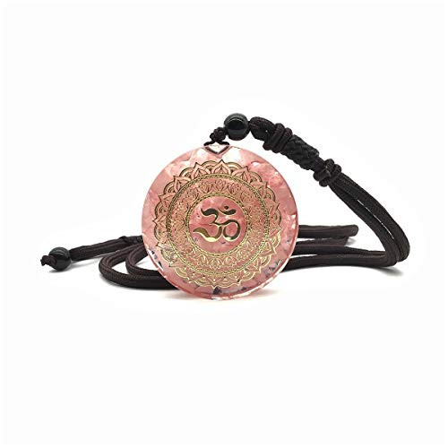 EDEN'S CALL Healing Chakra OM Symbol Orgonite Crystal Stone Pendant Necklace for Unisex 23.62" Adjustable Energy Generator Round Shape Necklace  Rose Quartz