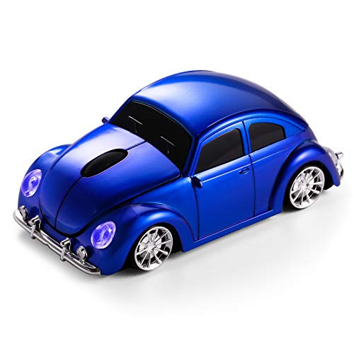 BKLNOG Classic Car Shaped Mouse  Updated  with LED Headlights  1600 DPI  2.4Ghz Wireless Computer Mouse  Comfortable for Every Use  Blue