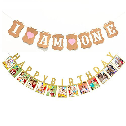 Baby First Birthday Decorations Banner Baby 1-12 Months Photo Banner and I AM ONE Banner with Heart Baby First Birthday Decorations Banner Baby 1-12 Months Photo Banner and I AM ONE Banner with Heart