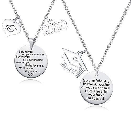 Jstyle 2Pcs 2020 Graduation Gifts for Her High School Graduation Necklace Congrats Grad Jewelry for Graduates Stainless Steel Pendant Necklace with Gift Box