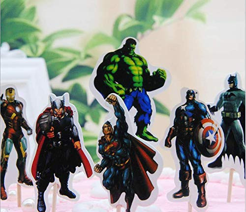 24x Cupcake Topper Picks Avengers heros Superman Themed Cupcake Toppers For Kids Party