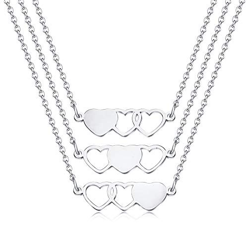 UNGENT THEM 3 Sisters Necklace Best Friend Matching Heart Friendship Necklace Gifts for 3 Women Girls Sister Birthday Jewelry Gifts