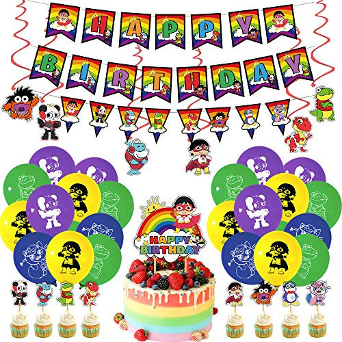 58 Pcs Ryan's World Party Supplies  Ryans World Theme Birthday Party Decorations Include Banner  Cake Topper  Cupcake Toppers and Balloons for Ryans World Fans Birthday Party Decorations