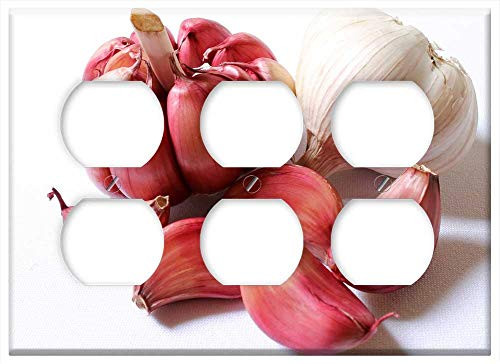 Triple Duplex Outlet Wall Plate Cover - Garlic Purple Garlic Head Of Garlic Clove Of Garlic