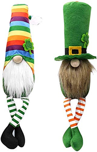 2Pcs St. Patrick's Day Gnome Plush Doll Decorations Easter St. Patrick's Day Ornament  Mr and Mrs Handmade Cloth Doll Plush Gnomes Ornament Home Decor Tabletop Figurines  2PC St. Patrick's Day