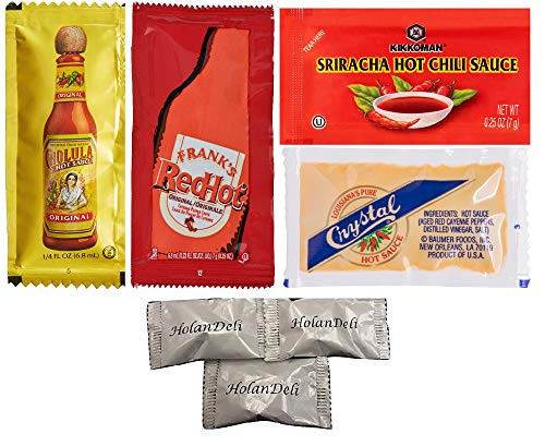 pack of 40  Frank's RedHot  Cholula  Crystal  Sriracha. Hot Sauce Packets. Includes HolanDeli Chocolate Mints.