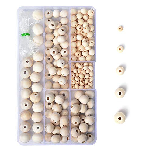 R.FLOWER Natural Wood Beads Round Ball Wooden Loose Beads Unfinished Wood Spacer Beads for DIY Jewelry Making Bracelet Spacer Charms Supplies (Set 1 (5 Sizes)) R.FLOWER Natural Wood Beads Round Ball Wooden Loose Beads Unfinished Wood Spacer Beads for DIY Jewelry Making Bracelet Spacer Charms Supplies (Set 1 (5 Sizes))