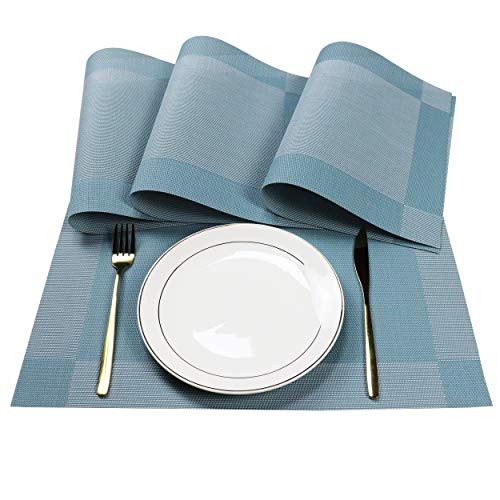 Chonty Placemats  Heat Resistant Woven Vinyl Placemats  Non-Slip Washable PVC Table Mats  Easy to Clean Kitchen Placemats for Dining Table Set of 4  Blue