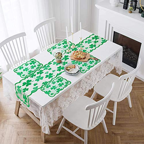 MASCARE St Patrick's Day Table Runner with Table Mats Green Shamrock Embroidered Lace Table Cover Irish Clover Placemat for St. Patrick's Day Party Decoration Spring Parties MASCARE St Patrick's Day Table Runner with Table Mats Green Shamrock Embroidered Lace Table Cover Irish Clover Placemat for St. Patrick's Day Party Decoration Spring Parties