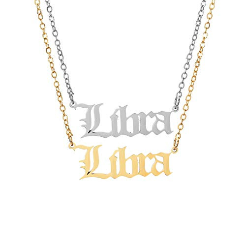 2Pcs Stainless Steel Libra Zodiac Necklace for Women Old English Zodiac Gift Sign Necklaces Libra 2Pcs Stainless Steel Libra Zodiac Necklace for Women Old English Zodiac Gift Sign Necklaces Libra