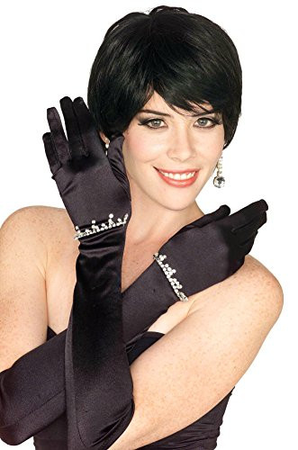 Forum Novelties Women's Long Satin Rhinestone Gloves  Black  One Size