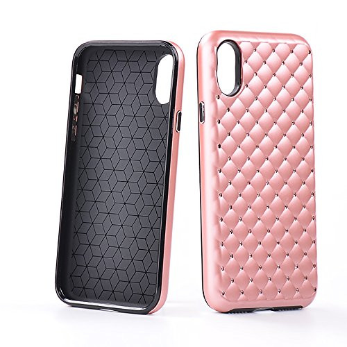 AboveXYZ Case for iPhone X, Glam2go Hybrid Case, Scratch Resistant, Shock Absorbent TPU Inner Case, Hard PC Outer Shell, Studded Rhinestone Design, Rose Gold Color