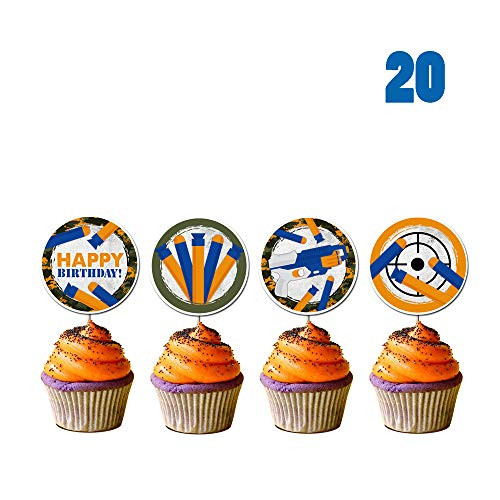 20 Count for Nerf Cupcake Toppers, Gun Picks Target Birthday Bullet War Cupcake Topper