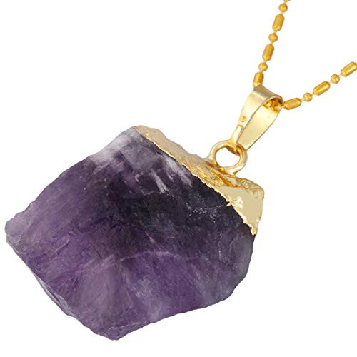 TUMBEELLUWA Natural Crystal Pendant Necklace Raw Stone Gemstone Gold Plated Healing Irregular Handmade Jewelry for Women Amethyst