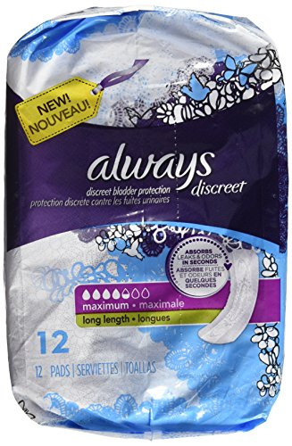 Always Discreet Bladder Protection  Maximum  Long Length  12 Pads