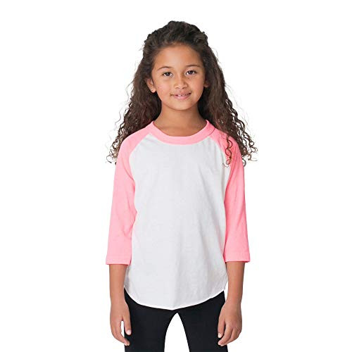 American Apparel Unisex Kids' 50 50 3 4 Sleeve Raglan  White neon heather Pink  2T
