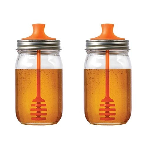 Jarware 82623 Honey Dipper Lid for Regular Mouth Mason Jars  Orange  2 PACK  