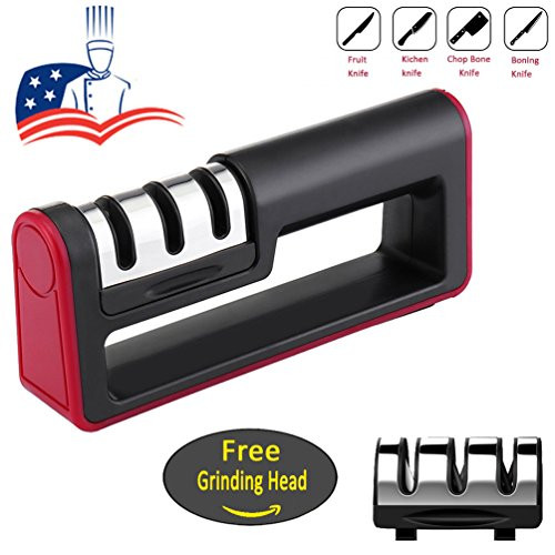 DODAUG Kitchen knife sharpener 3-Stage Manual Knife Sharpening Tool Sharpens Dull Knives Quickly Safe and Easy to Use