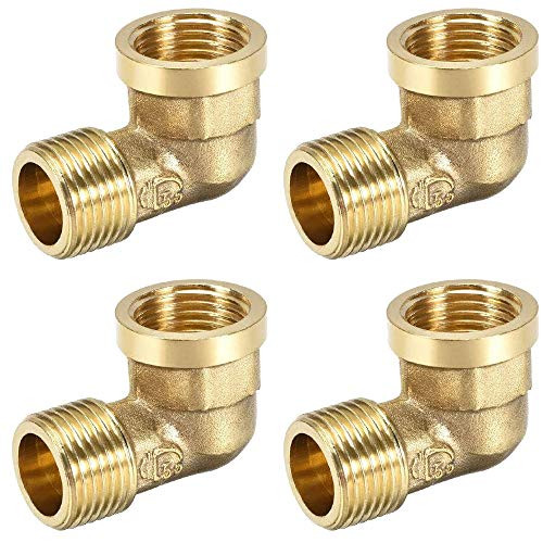 ZLYY 4Pcs 90 Degree Brass Street Elbow  G1 2 Male X G1 2 Female Thread Forged Pipe Fitting  with Teflon Tape