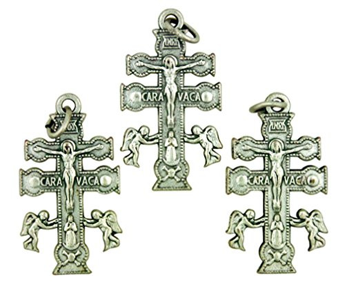 Lot of 3 Silver Tone Crucifix 1 Inch Caravaca Christian Three Bar Cross Pendant