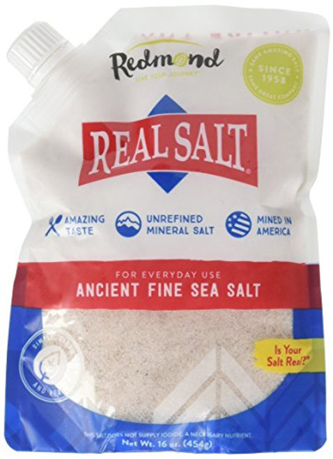 Redmond Real Salt - Ancient Fine Sea Salt, Unrefined Mineral Salt, 16 Ounce Pouch (1 Pack) Redmond Real Salt - Ancient Fine Sea Salt, Unrefined Mineral Salt, 16 Ounce Pouch (1 Pack)
