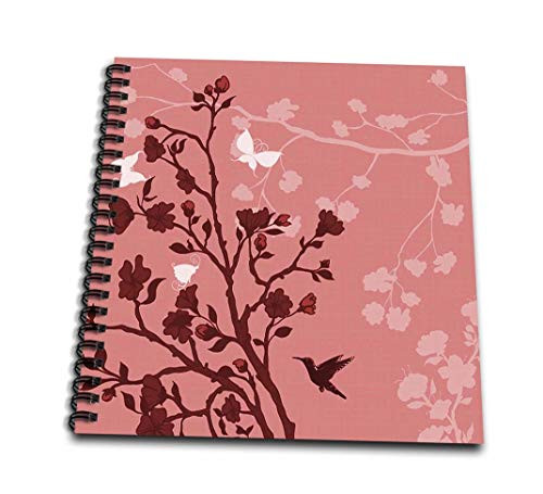 3dRose Red on Red Cherry Blossoms with a Hummingbird and Butterflies-Drawing Book  8 by 8"  db_78451_1