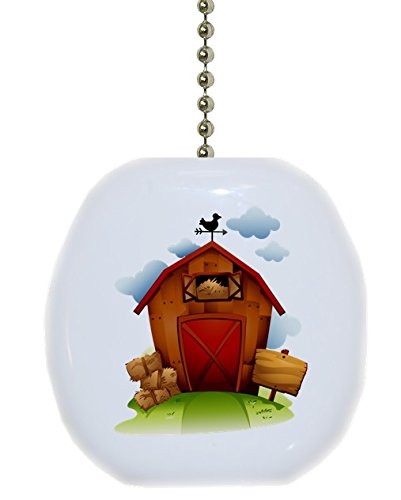Red Country Barn Farm Solid Ceramic Fan Pull
