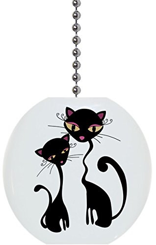 Black Cats with Long Necks Solid Ceramic Fan Pull