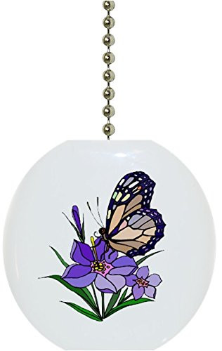 Carolina Hardware and Decor 1080F Butterfly Purple Flower Ceramic Fan Pull