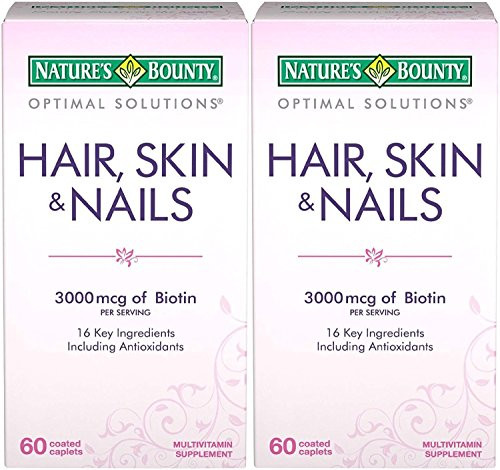 Nature's Bounty Optimal Solutions Hair  Skin  and  Nails Formula  120 Coated Caplets  2 X 60 Count