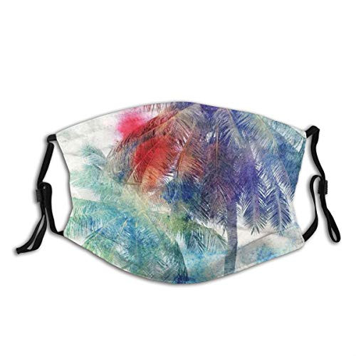 Comfortable Windproof mask Retro Watercolor Silhouettes Of Palm Trees Stains On Tropical Paradise Theme Printed Facial decorations for adult