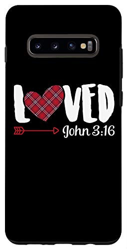 Galaxy S10Plus Loved John 3 16 Red Plaid Heart Christian Bible Verse Love Case