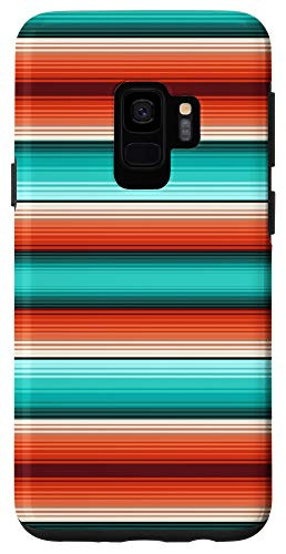 Galaxy S9 Turquoise and Orange Mexican Serape Striped Poncho Pattern Case