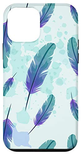 iPhone 12 mini Watercolor Purple  and  Teal Feathers and Paint Splatter Gift Case