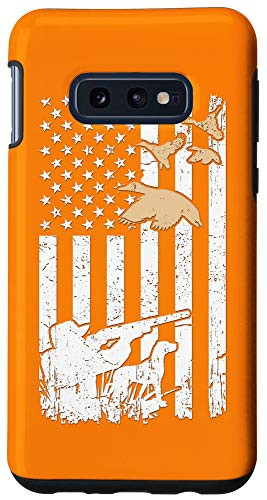 Galaxy S10e Orange Grunge Duck Hunting Dog USA America Flag Patriotic Case