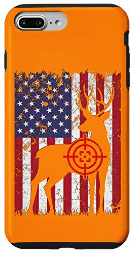 iPhone 7 Plus 8 Plus Orange Funny Buck Deer Hunting USA America Flag Set Idea Case