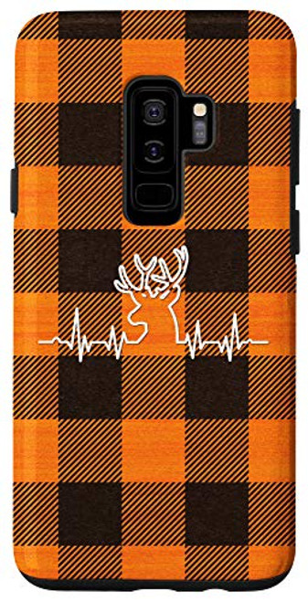 Galaxy S9Plus Orange Plaid Flannel Country Buck Deer Hunting Heartbeat Case