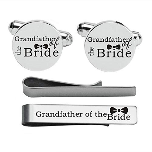 Kooer Custom Personalized Wedding Engraved Cuff Links Tie Clip Set Engrave Wedding Cufflinks Jewelry Gift  Grandfather of The Bride Set
