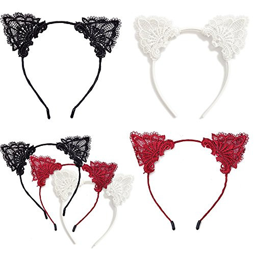 Cute Lace Cat Ears Headband Sexy Cosplay Accessories Hair Hoops Lady Lovely Kitten Headdress 3PCS
