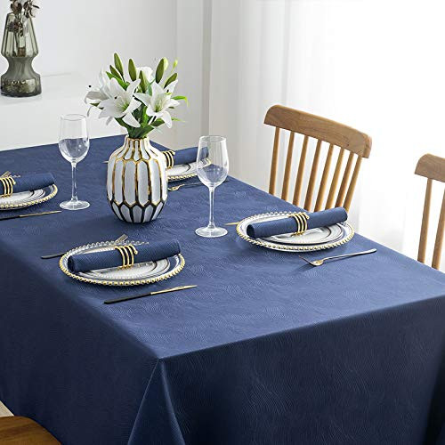Lipo Tablecloth Jacquard Swirl Design-Waterproof Oilfree Tablecloths for Rectangle Tables-Small Table Cloth Outdoor Party Coffee Table Covers for Dining Room Dark Blue Table Cloths Rectangle 52 x 70