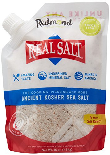 Redmond Real Sea Salt - Natural Unrefined Organic Gluten Free Kosher, 16 Ounce Pouch (1 Pack)