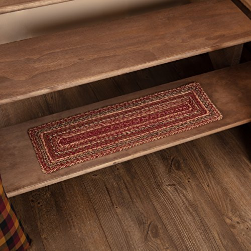 VHC Brands 45591 Burgundy Red Primitive Country Flooring Cider Mill Jute Stair Tread with Latex VHC Brands 45591 Burgundy Red Primitive Country Flooring Cider Mill Jute Stair Tread with Latex