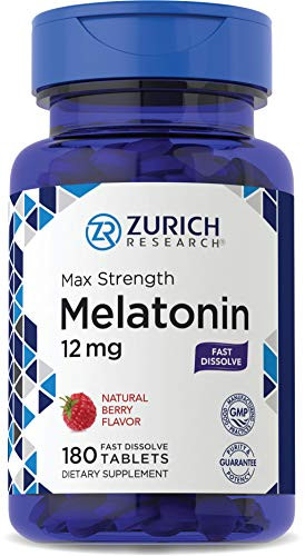 Max Melatonin 12 mg  180 Fast Dissolve Tablets  Natural Berry Flavor  by Zurich Research